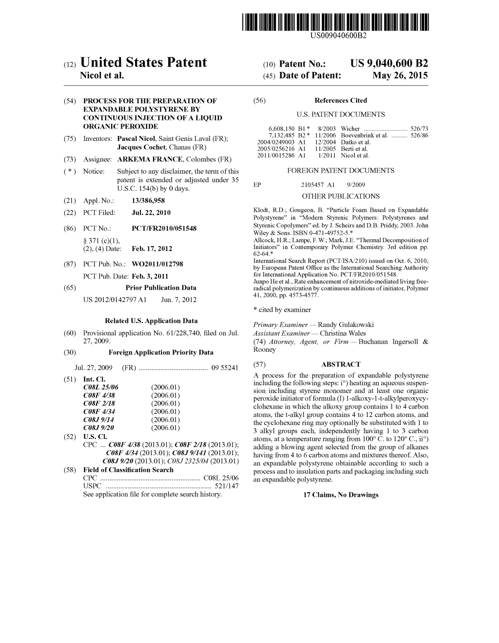 (12) United States Patent (10) Patent No.: US 9,040,600 B2 Nicol Et Al