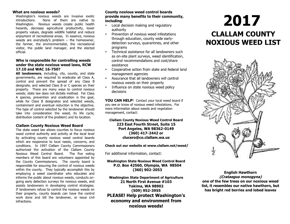 What Are Noxious Weeds? County Noxious Weed Control Boards Washington’S Noxious Weeds Are Invasive Exotic Provide Many Benefits to Their Community, Introductions