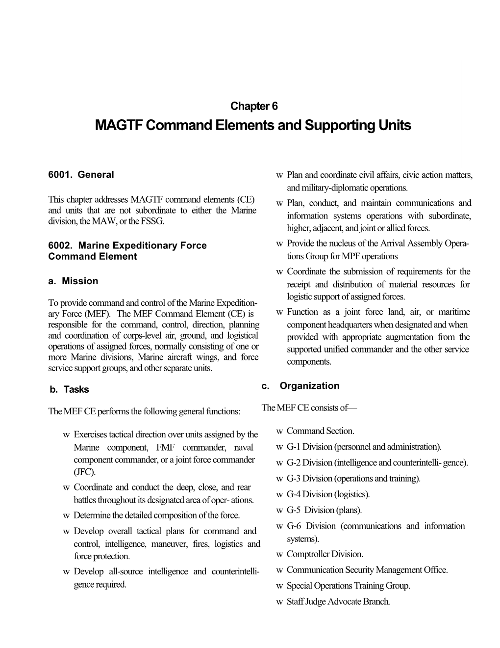 MAGTF Command Elements and Supporting Units