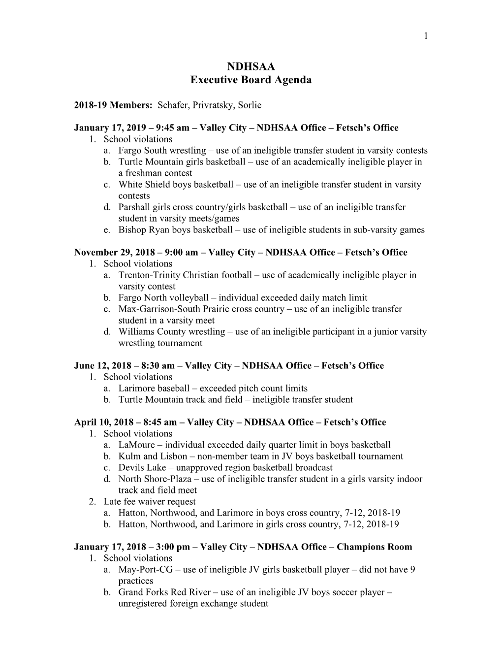 NDHSAA Executive Board Agenda