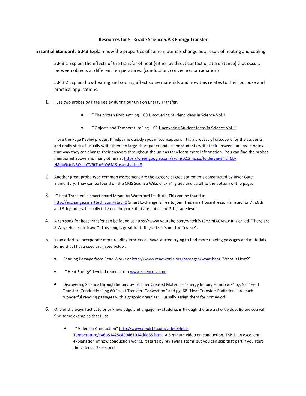 Resources for 5Th Grade Science5.P.3 Energy Transfer