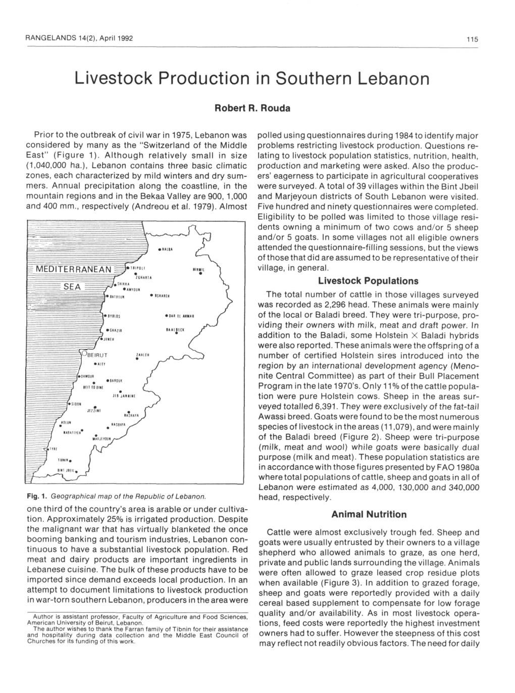 Livestock Production in Southern Lebanon