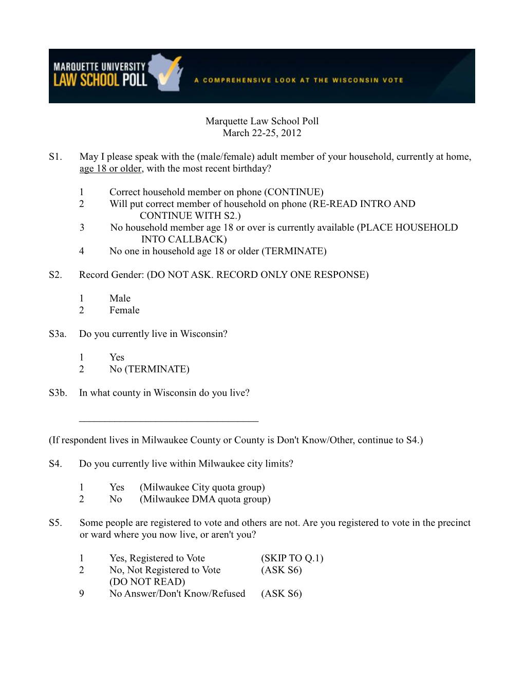 Marquette Law School Poll, March Instrument