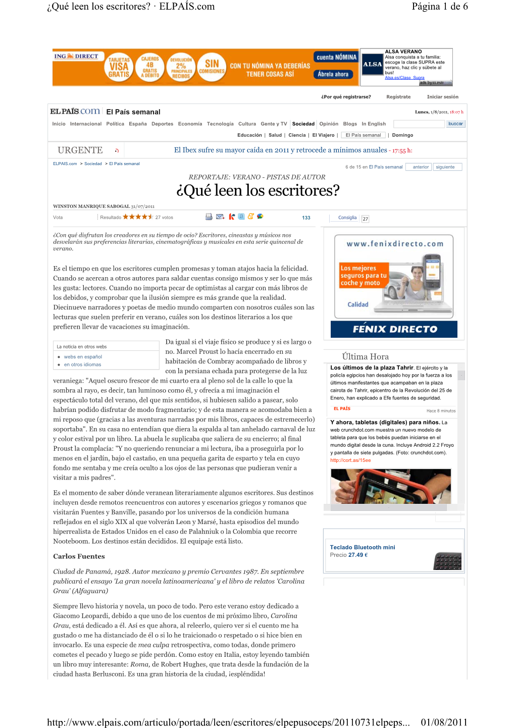 El País Semanal Lunes, 1/8/2011, 18:07 H