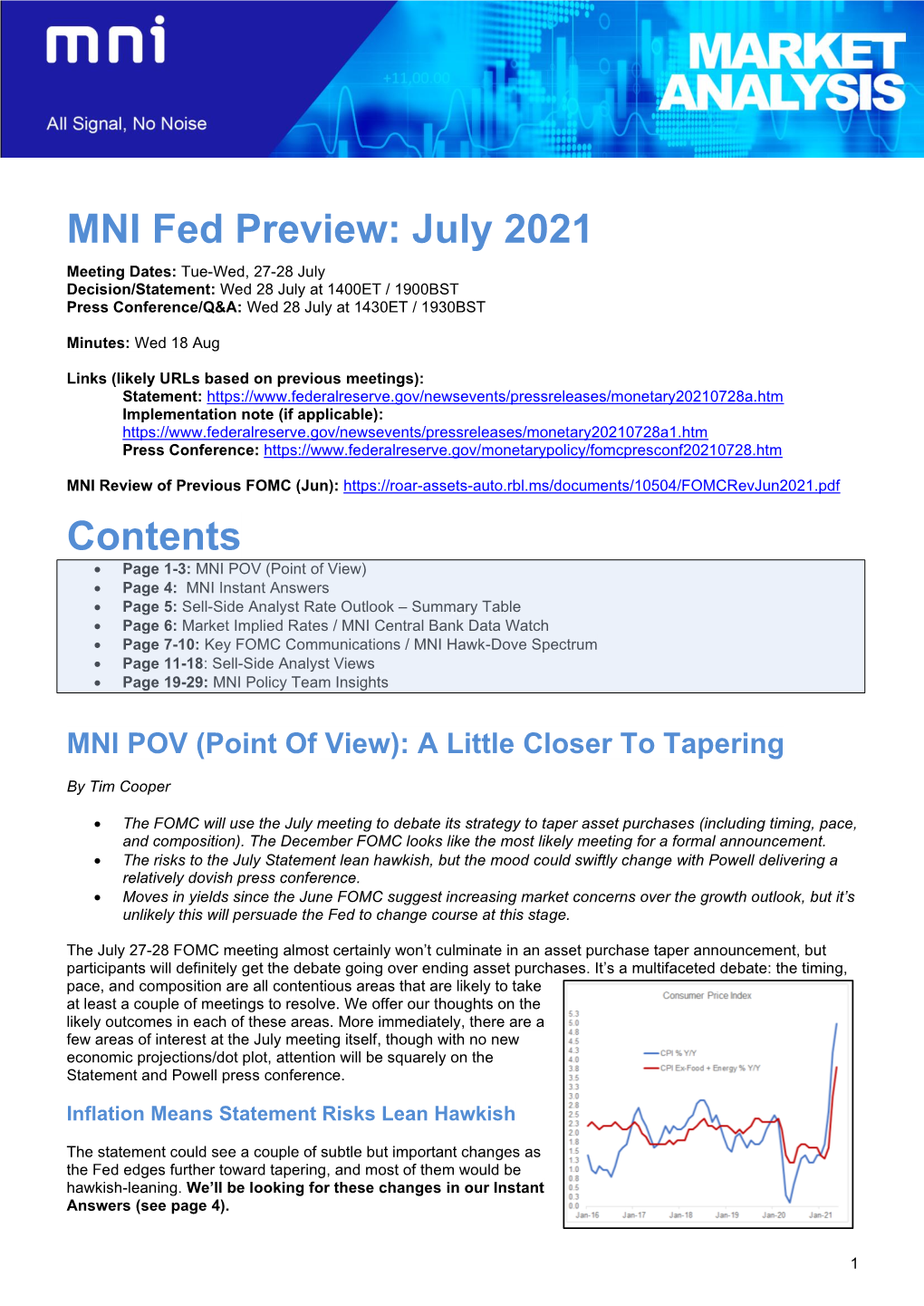MNI Fed Preview: July 2021 Contents