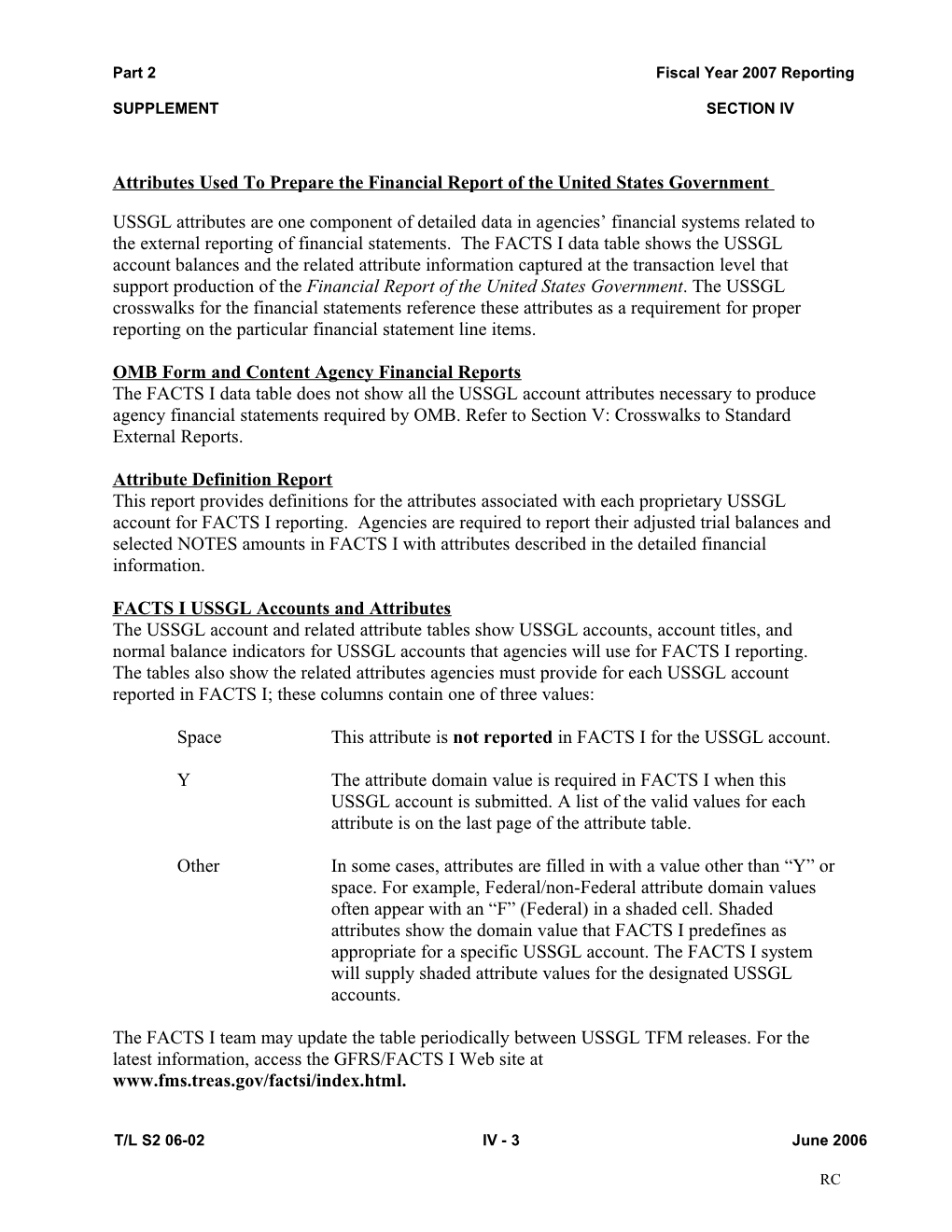 Attributes Used to Prepare the Financial Report of the United States Government s1