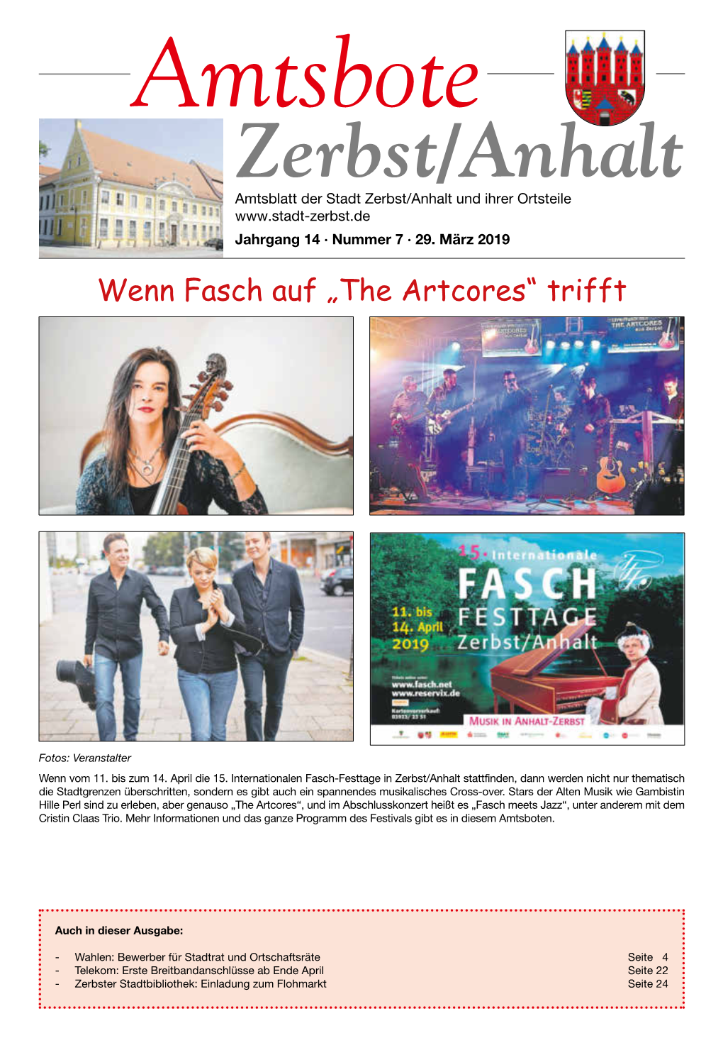 Amtsbote Zerbst/Anhalt Amtsblatt Der Stadt Zerbst/Anhalt Und Ihrer Ortsteile Jahrgang 14 · Nummer 7 · 29