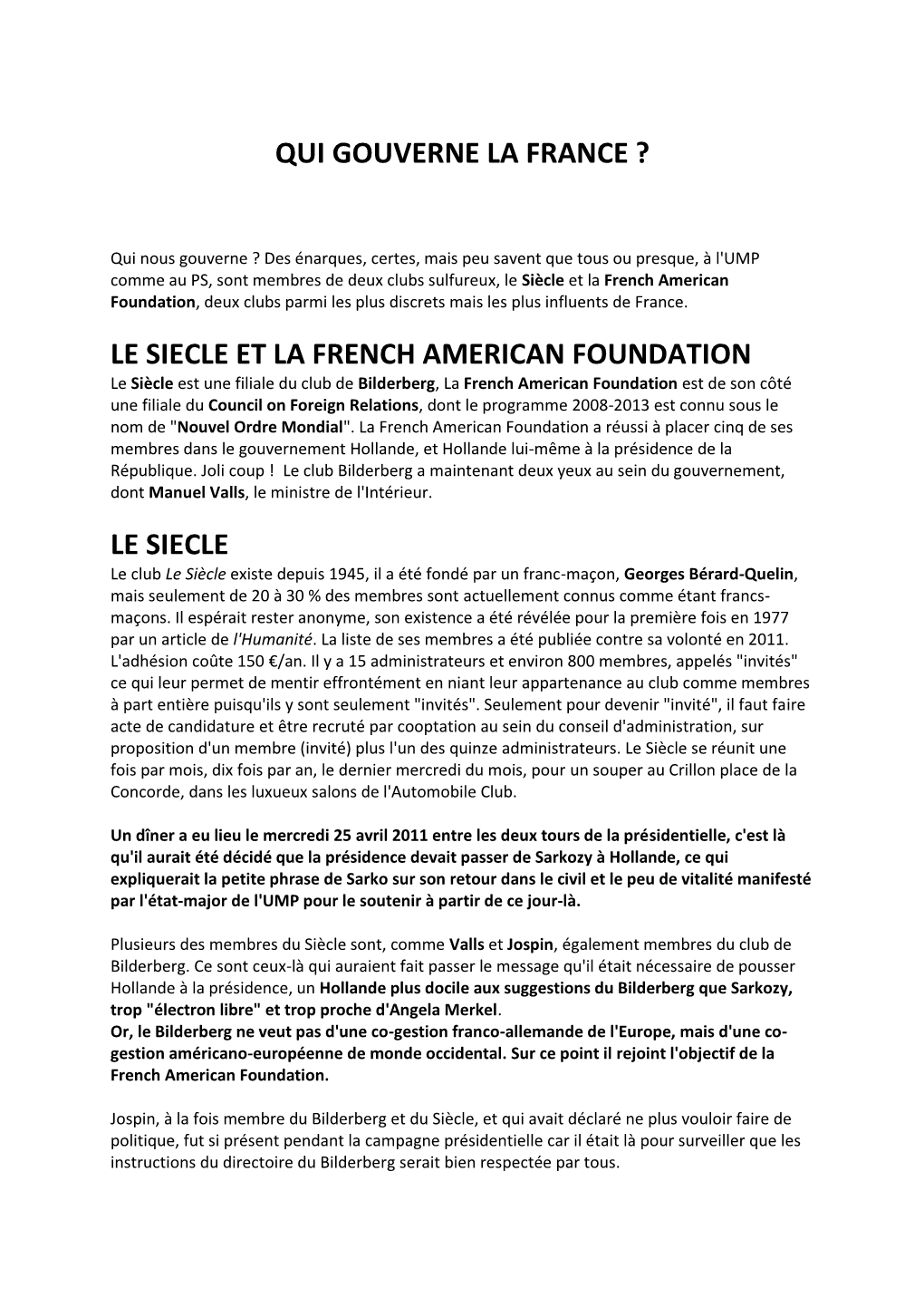 Qui Gouverne La France ? Le Siecle Et La French