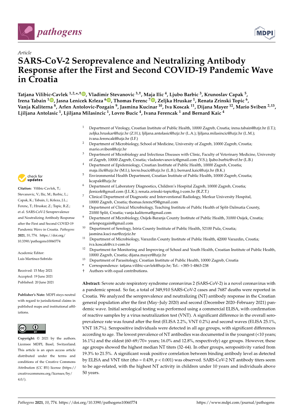 SARS-Cov-2 Seroprevalence and Neutralizing Antibody Response After the First and Second COVID-19 Pandemic Wave in Croatia