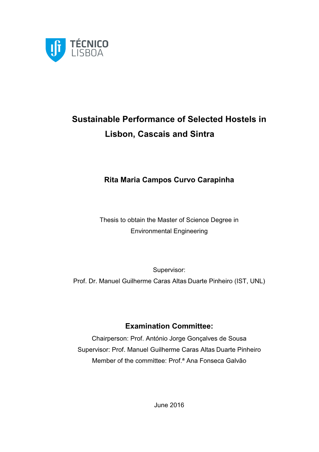 Sustainable Performance of Selected Hostels in Lisbon, Cascais and Sintra
