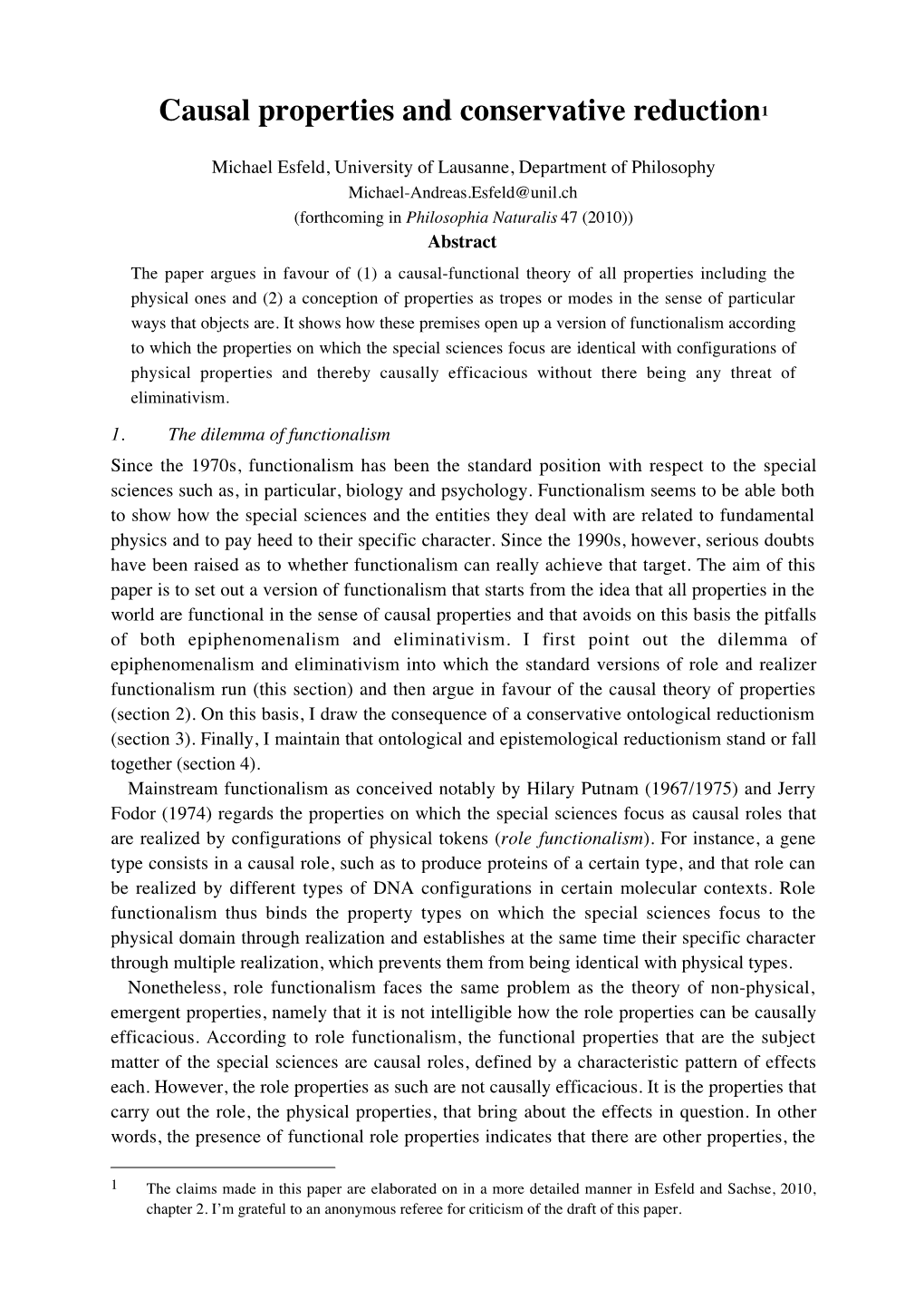 Causal Properties and Conservative Reduction1