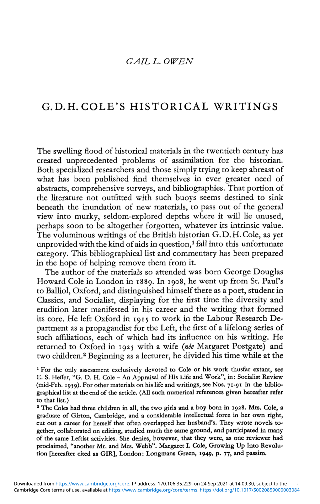 G. D. H. COLE's HISTORICAL WRITINGS L8l People How to Be Socially Good