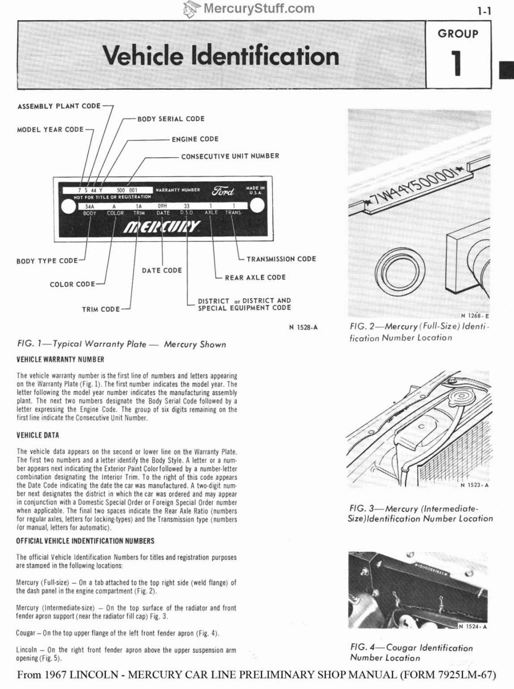 1967 Lincoln Mercury Vehicle Identification