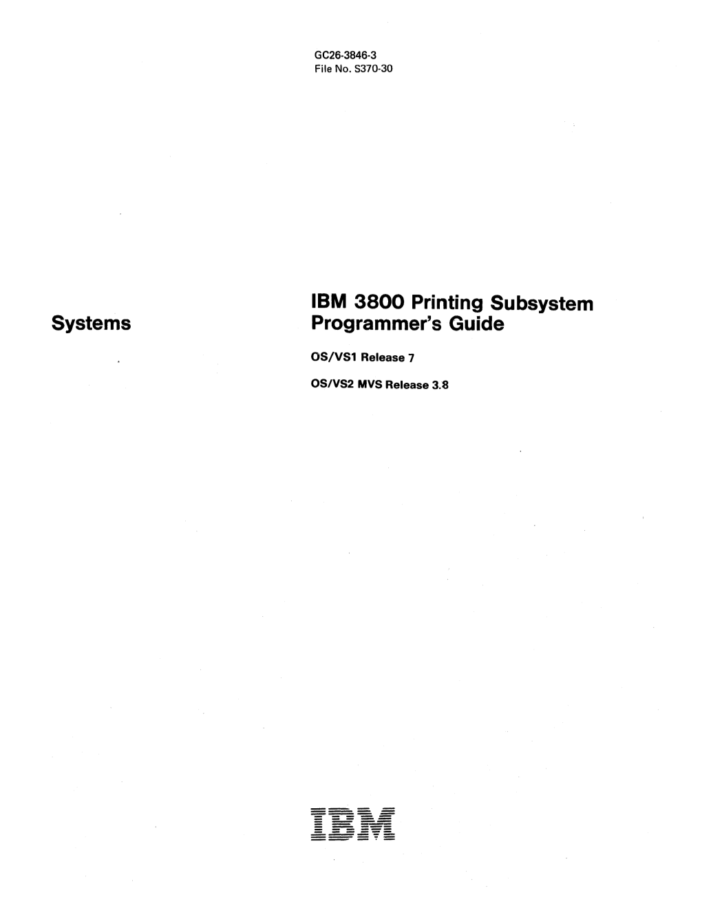 Systems IBM 3800 Printing Subsystem Programmer's Guide