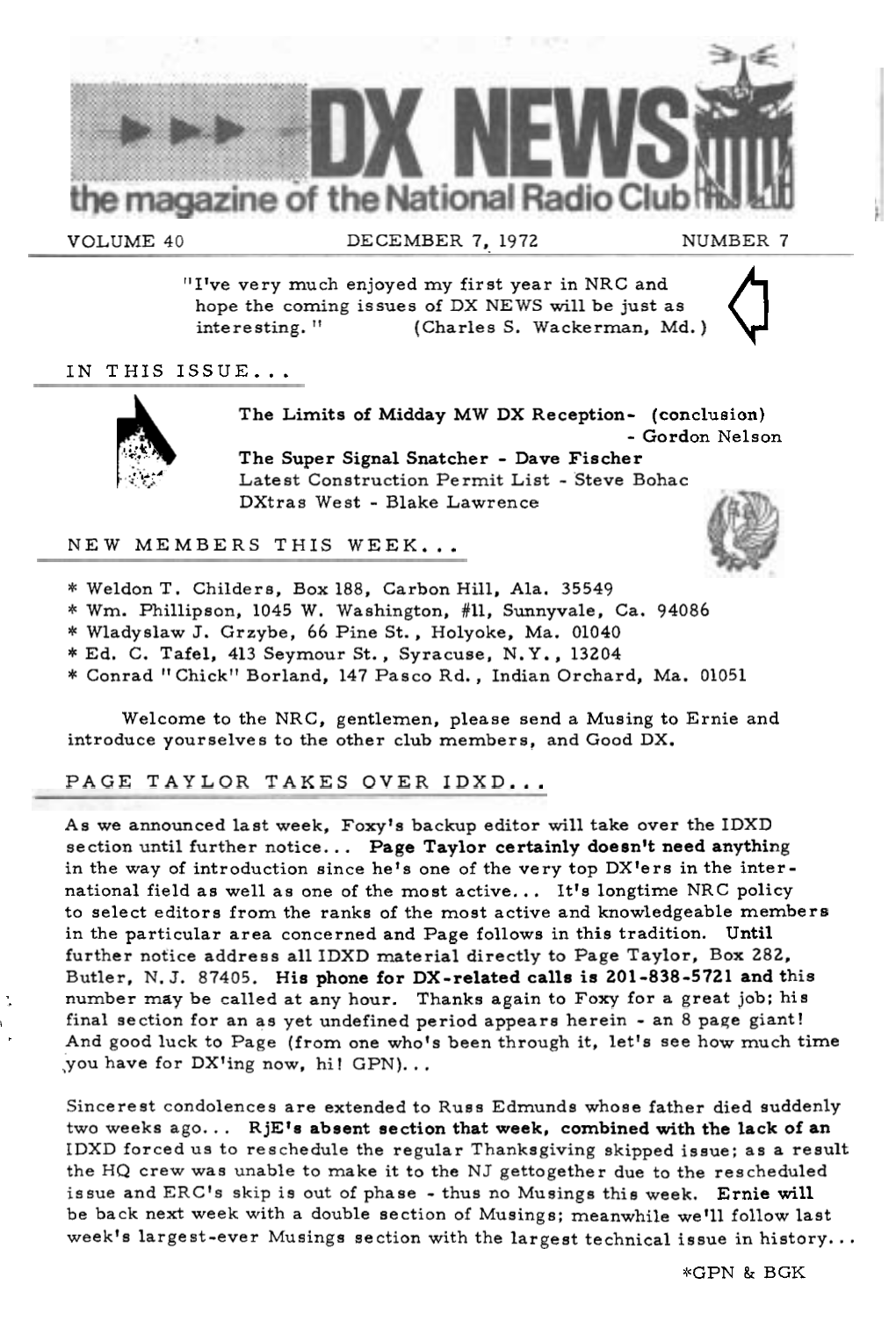 Volume 40 December 7, 1972 Number 7 "I