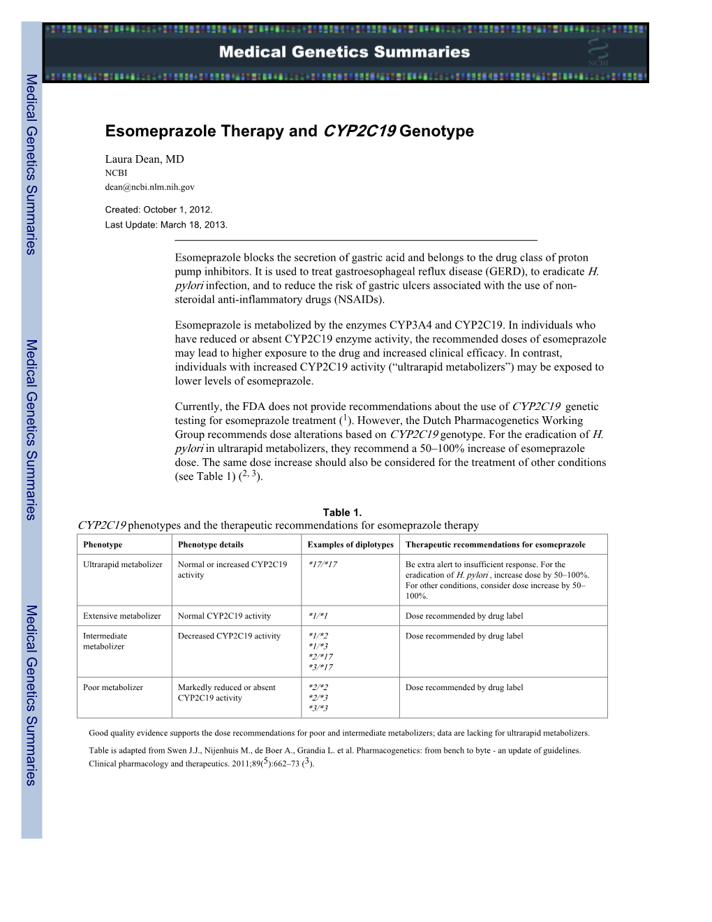 Esomeprazole Therapy and CYP2C19 Genotype