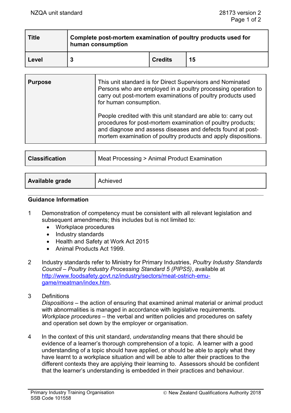 28173 Complete Post-Mortem Examination of Poultry Products Used for Human Consumption