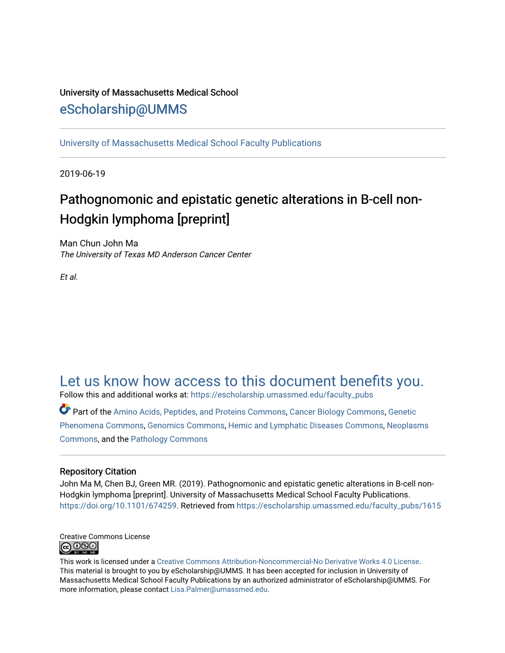 Pathognomonic and Epistatic Genetic Alterations in B-Cell Non- Hodgkin Lymphoma [Preprint]