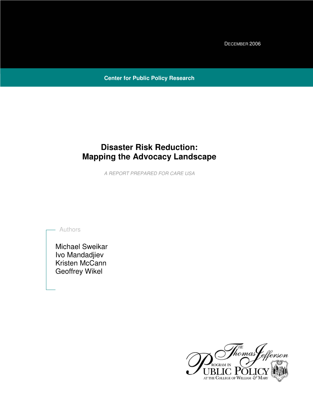 Disaster Risk Reduction: Mapping the Advocacy Landscape