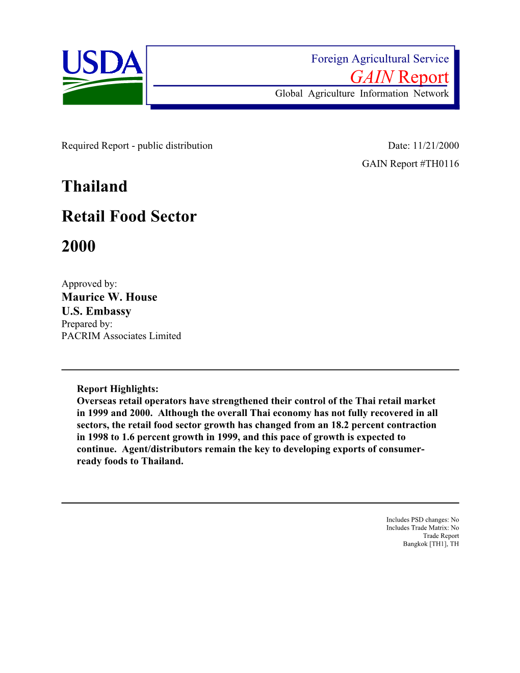 Thailand Retail Food Sector 2000