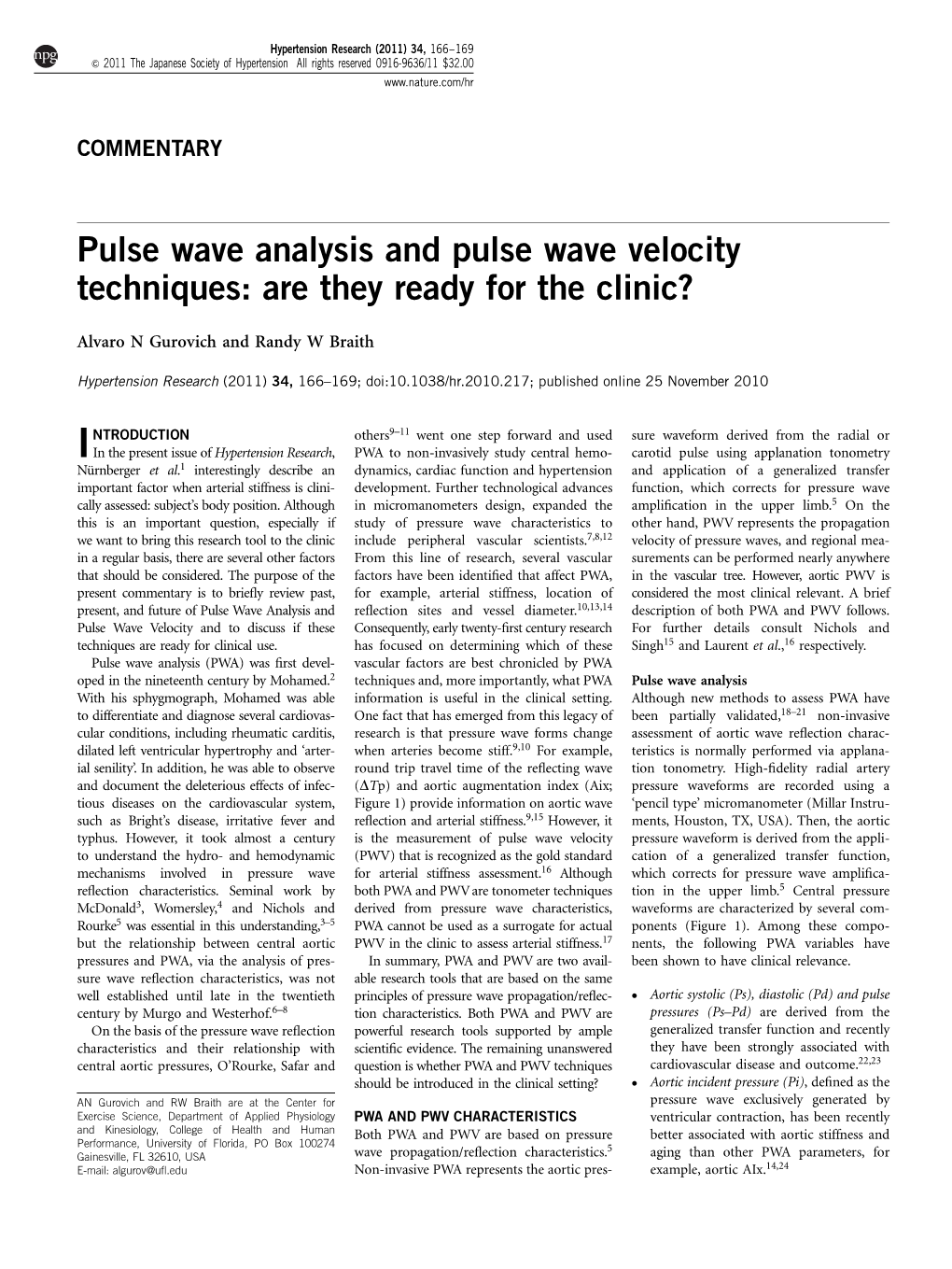 Pulse Wave Analysis and Pulse Wave Velocity Techniques