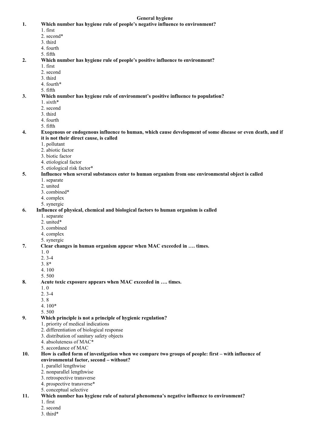 1. Which Number Has Hygiene Rule of People S Negative Influence to Environment?