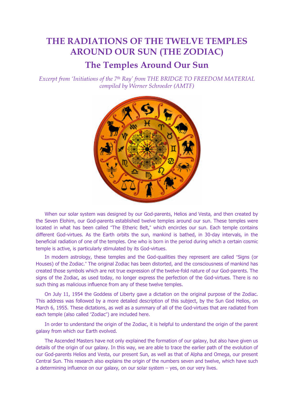 THE RADIATIONS of the TWELVE TEMPLES AROUND OUR SUN (THE ZODIAC) the Temples Around Our Sun