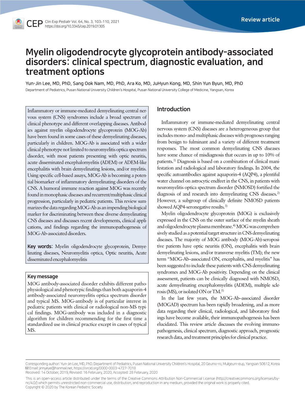 Myelin Oligodendrocyte Glycoprotein Antibody-Associated Disorders