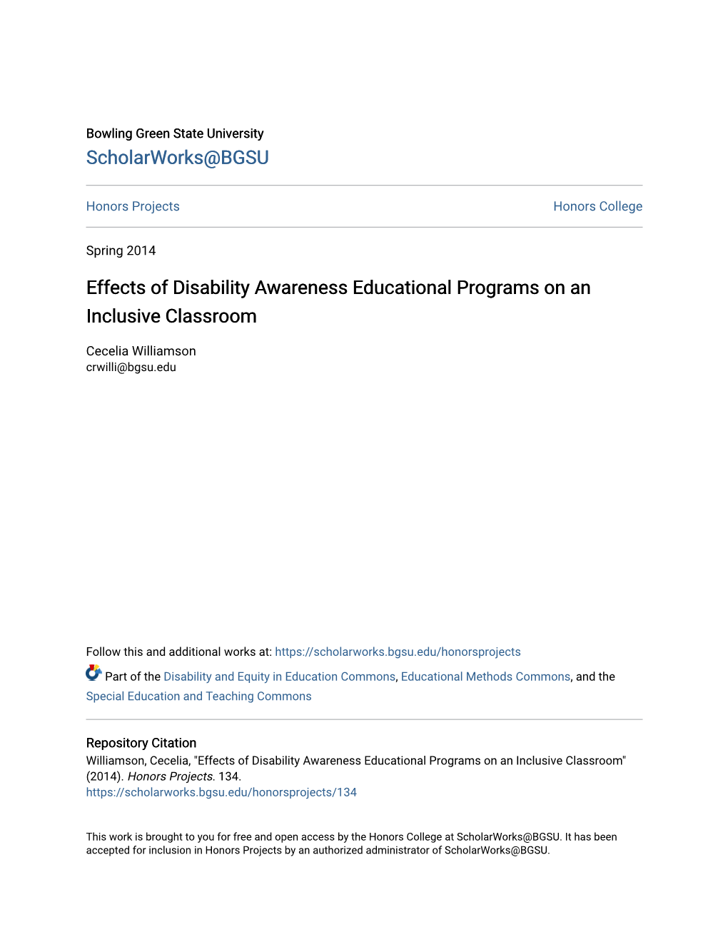 Effects of Disability Awareness Educational Programs on an Inclusive Classroom