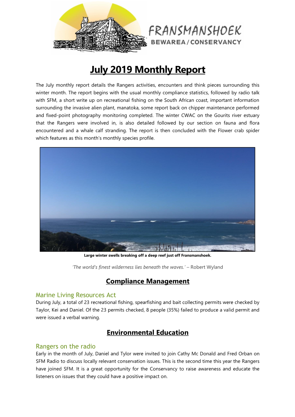 July 2019 Monthly Report