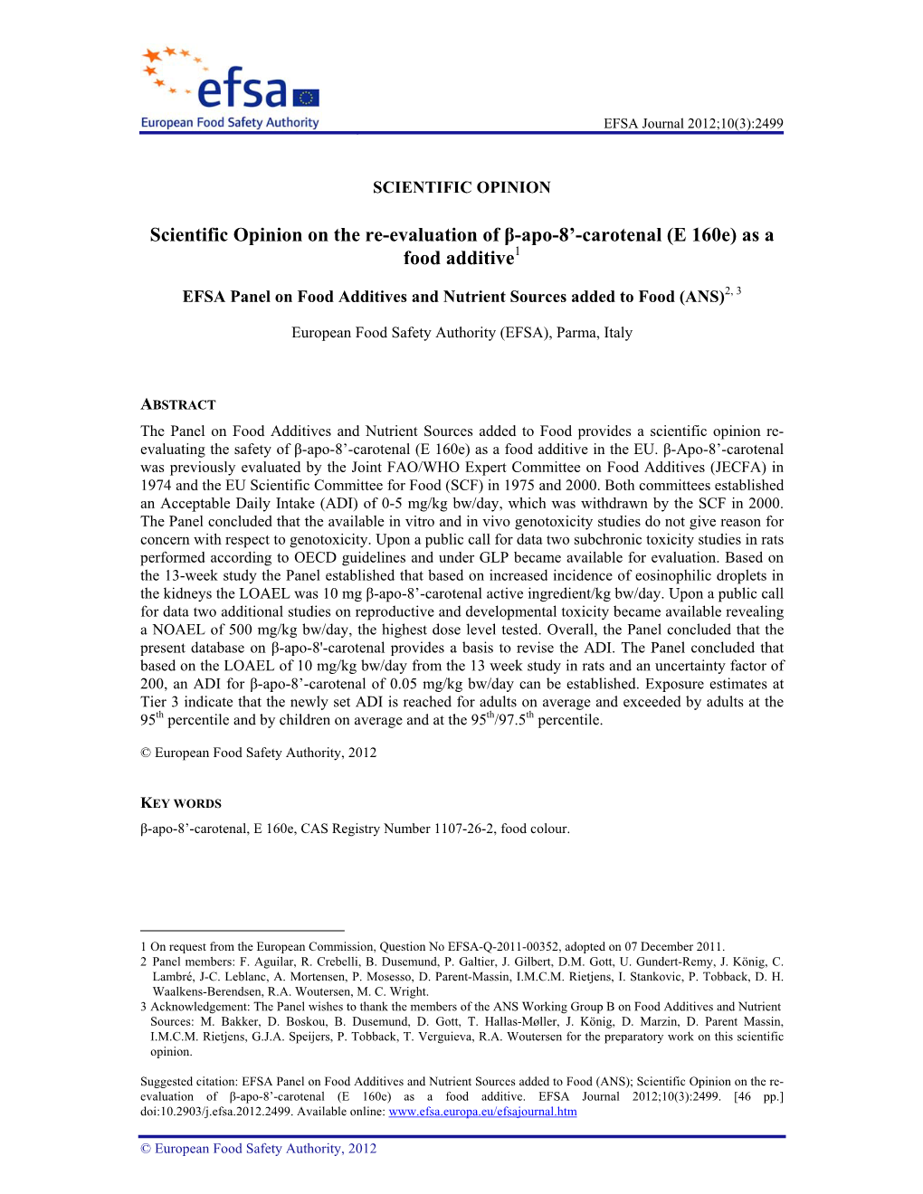 Scientific Opinion on the Re-Evaluation of Β-Apo-8'-Carotenal