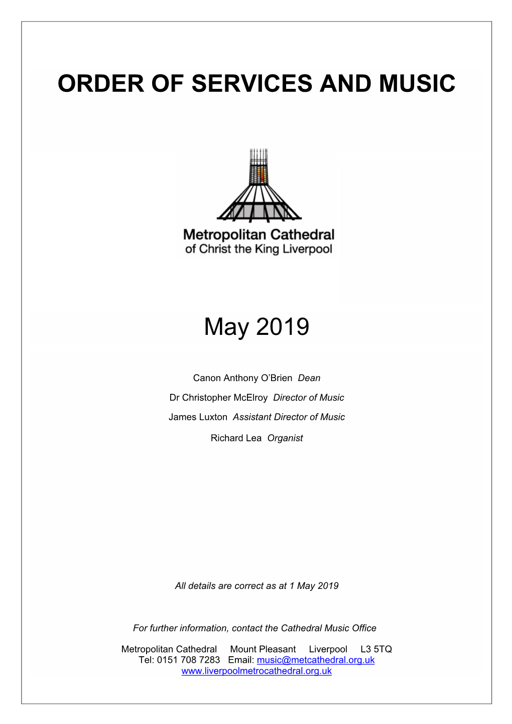 ORDER of SERVICES and MUSIC May 2019