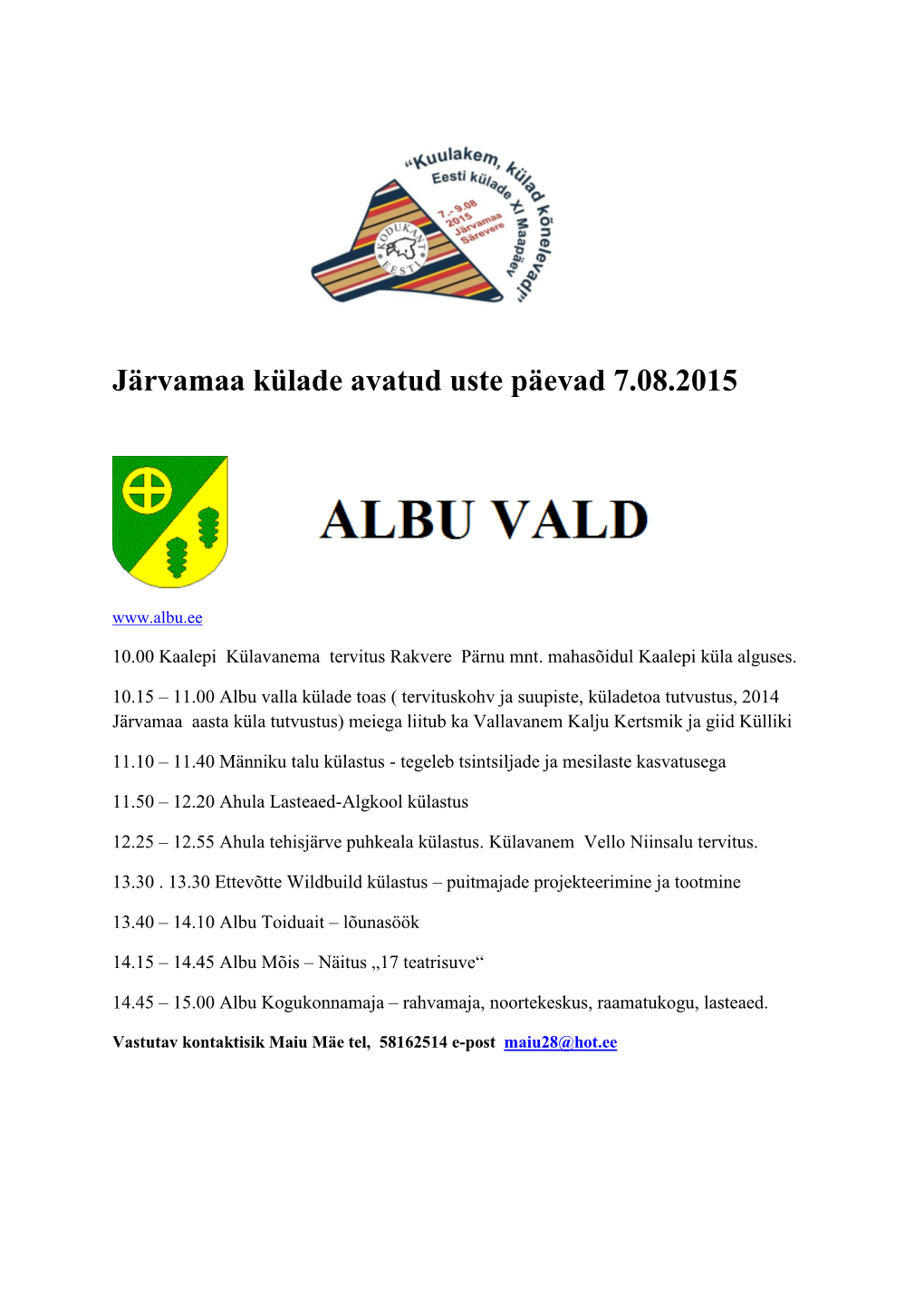 Järvamaa Külade Avatud Uste Päevad 7.08.2015