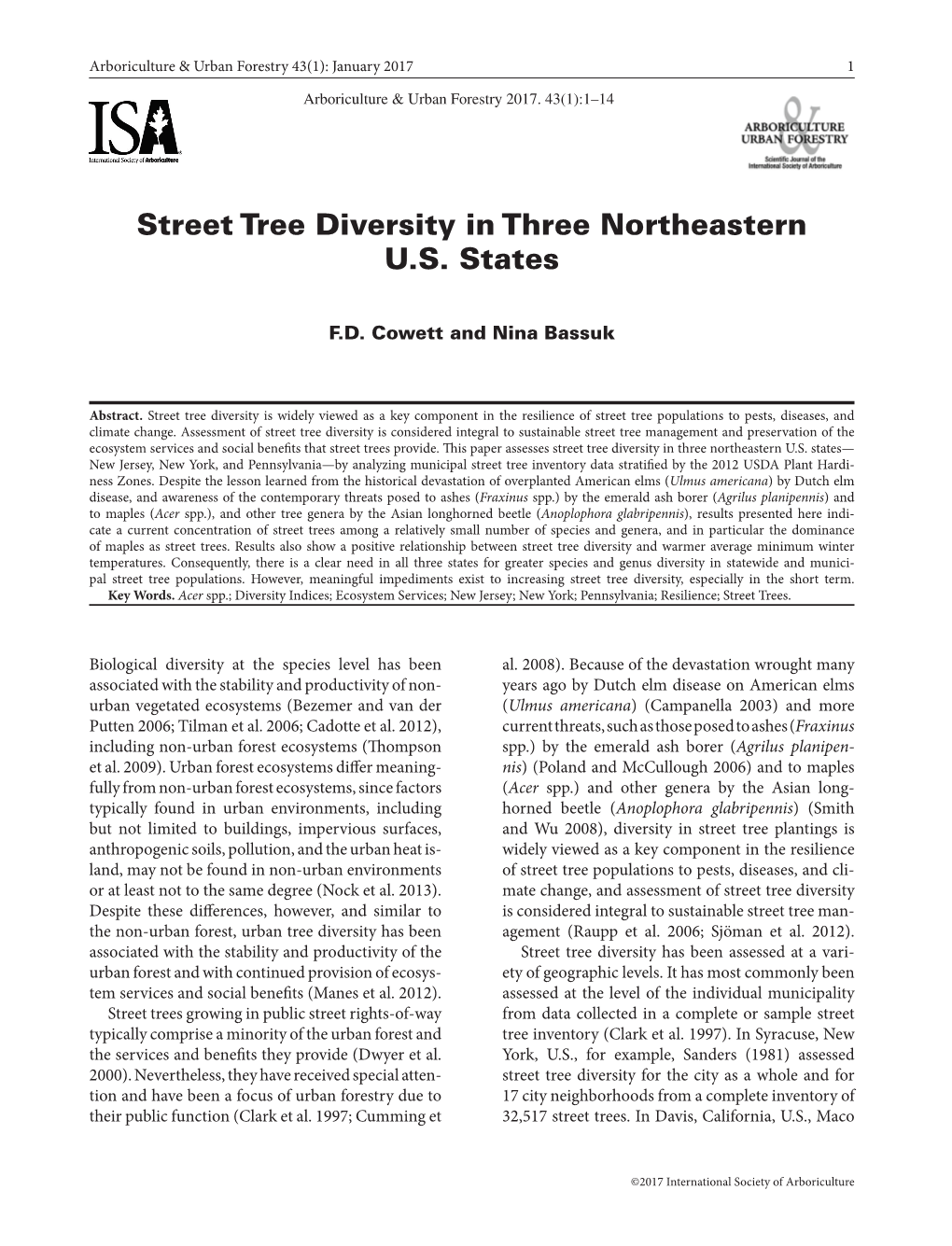 Street Tree Diversity in Three Northeastern U.S. States