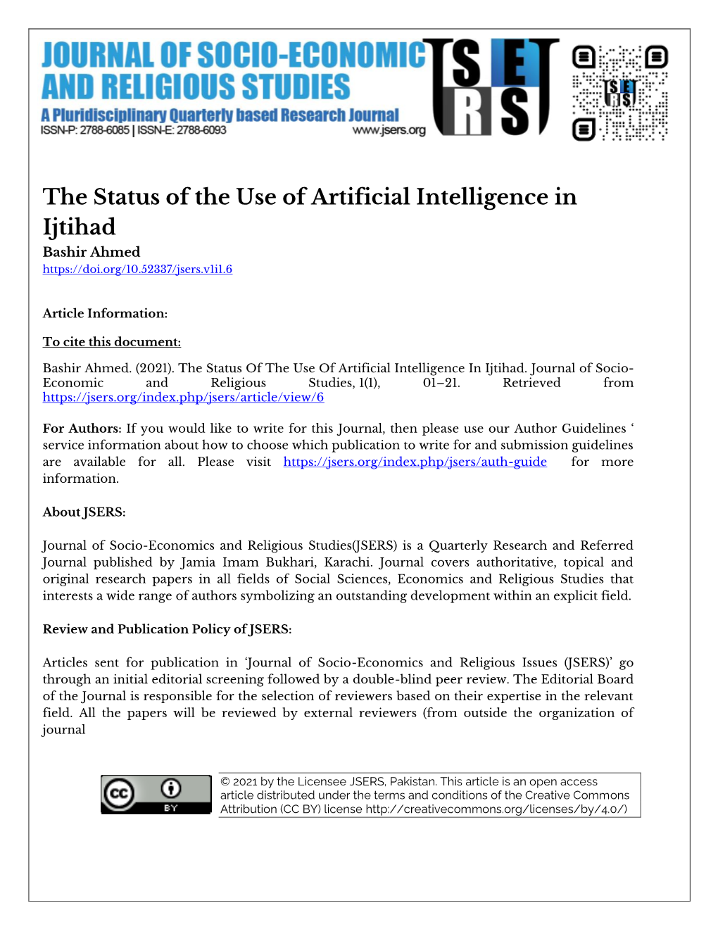 The Status of the Use of Artificial Intelligence in Ijtihad Bashir Ahmed