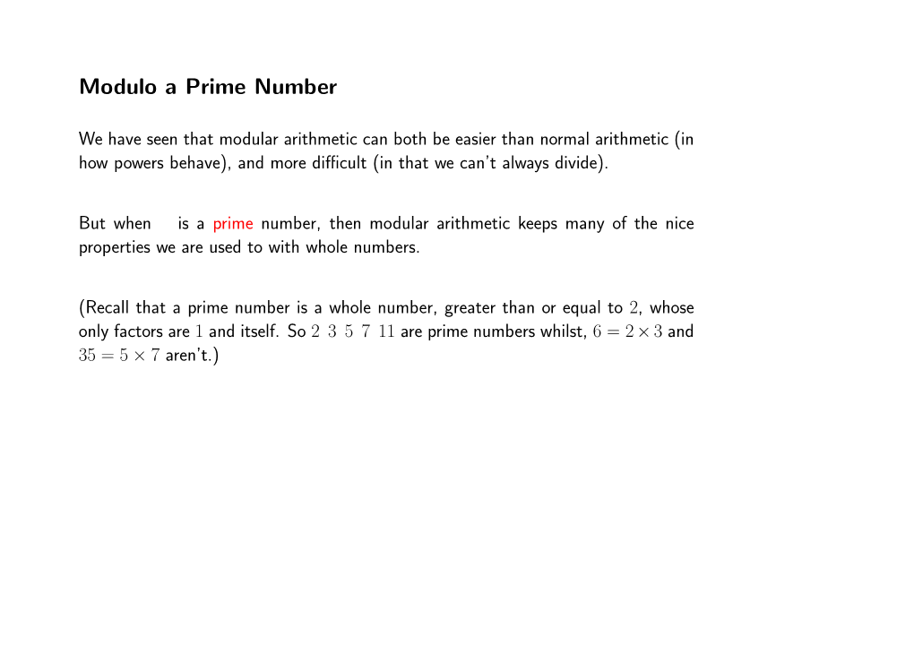 Modulo a Prime Number