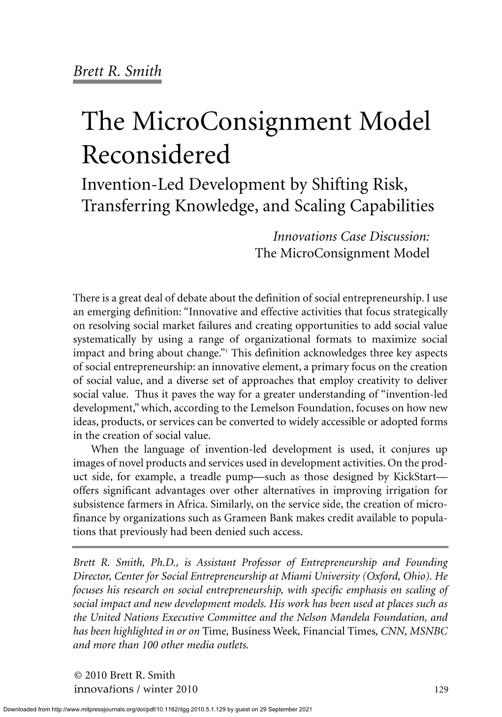 The Microconsignment Model Reconsidered Invention-Led Development by Shifting Risk, Transferring Knowledge, and Scaling Capabilities