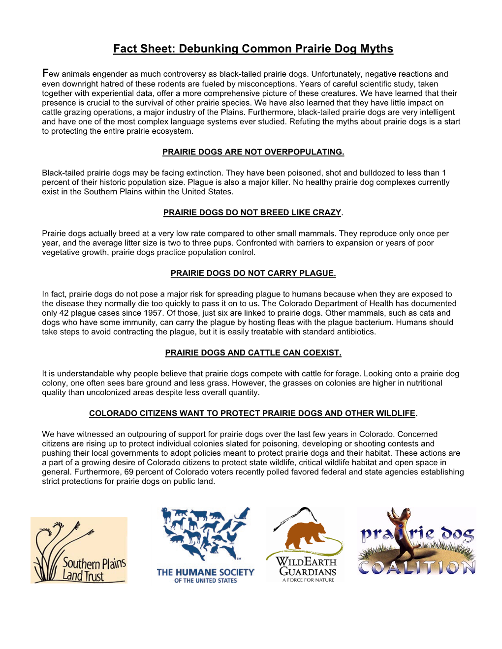 Fact Sheet #1: Debunking Common Prairie Dog Myths