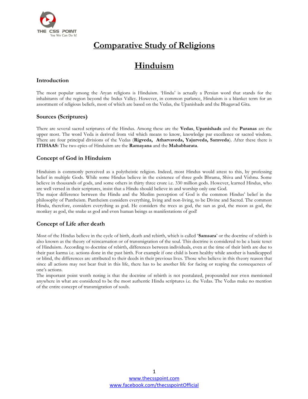 Comparative Study of Religions Hinduism