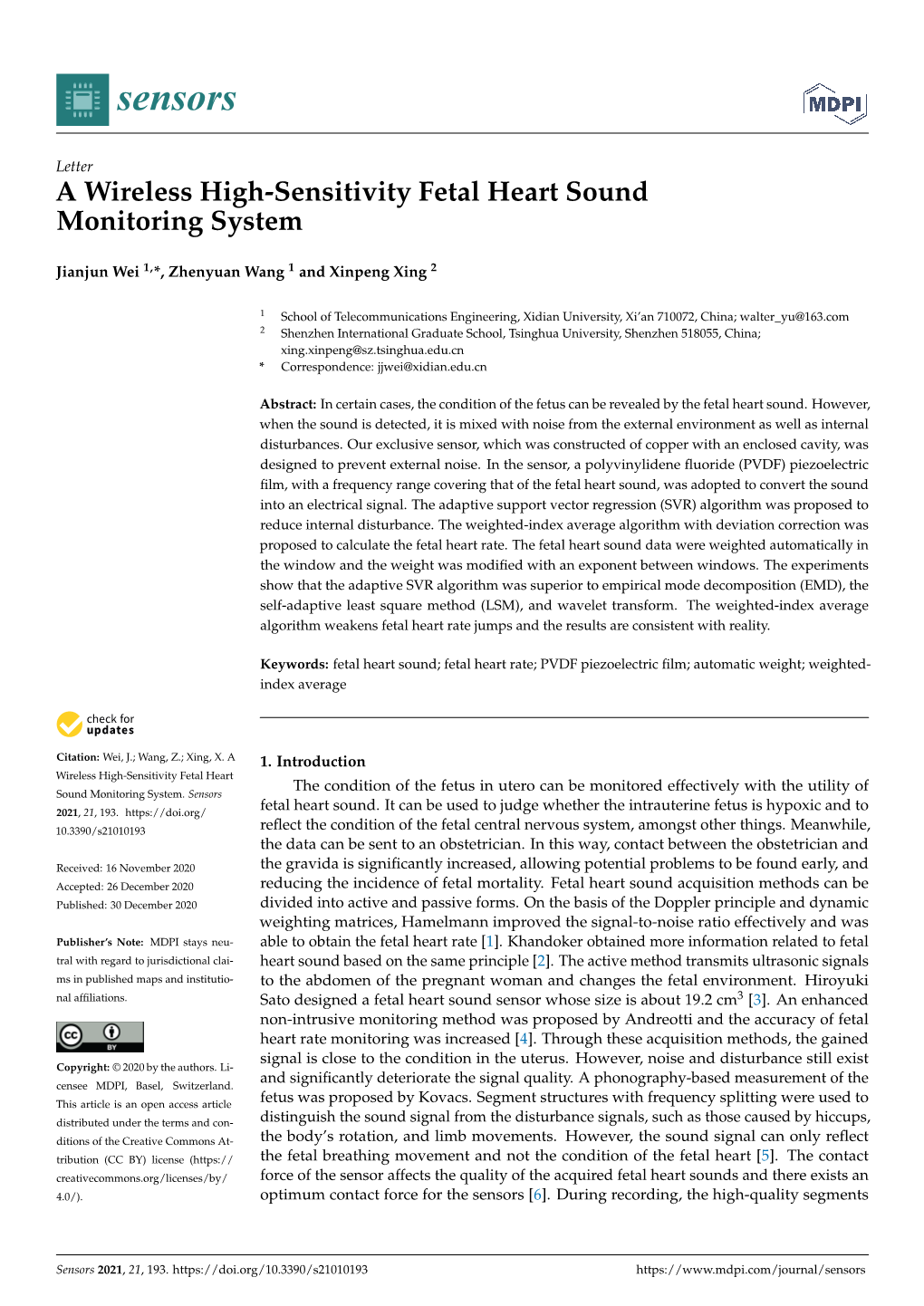 A Wireless High-Sensitivity Fetal Heart Sound Monitoring System