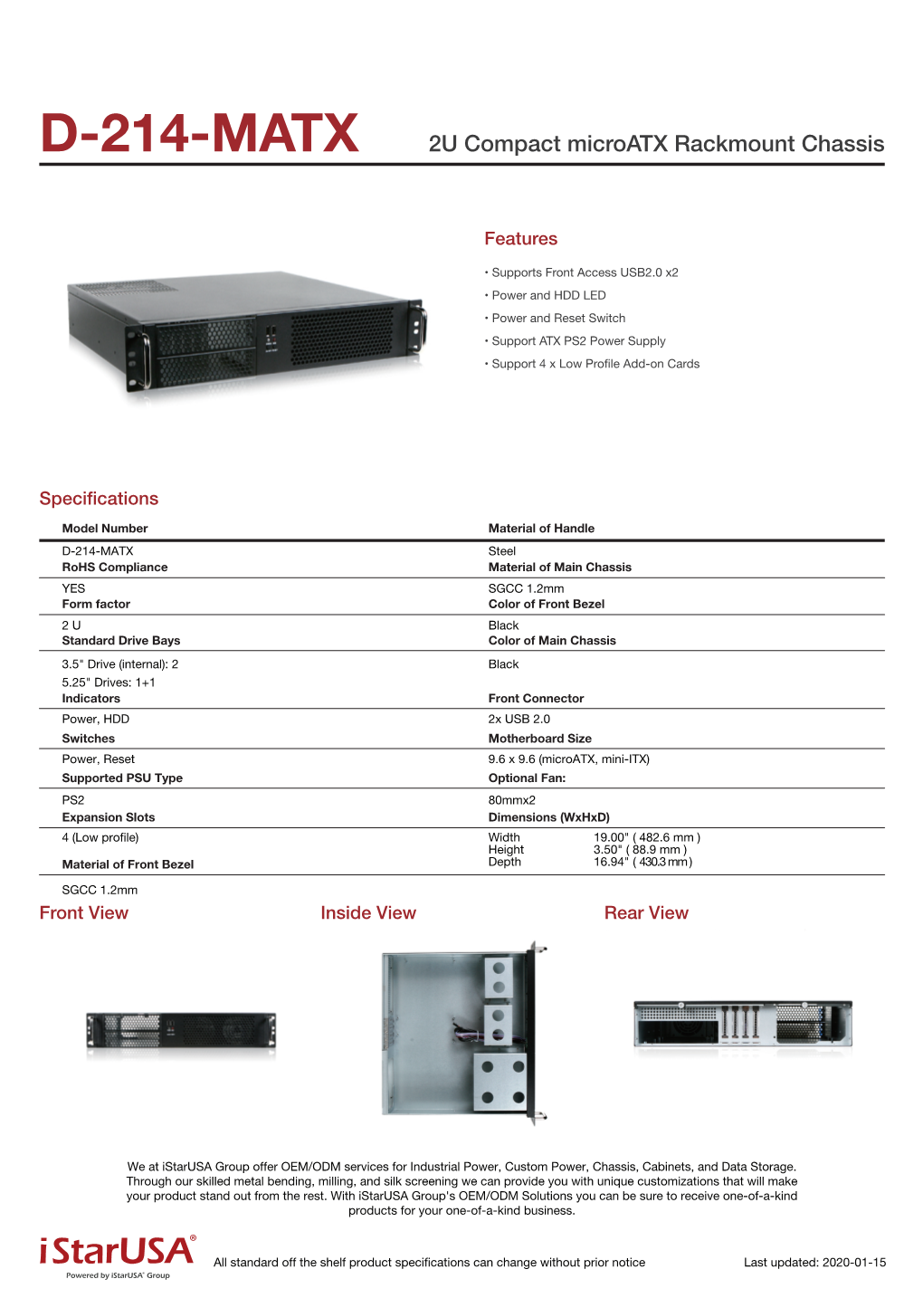 D-214-MATX 2U Compact Microatx Rackmount Chassis