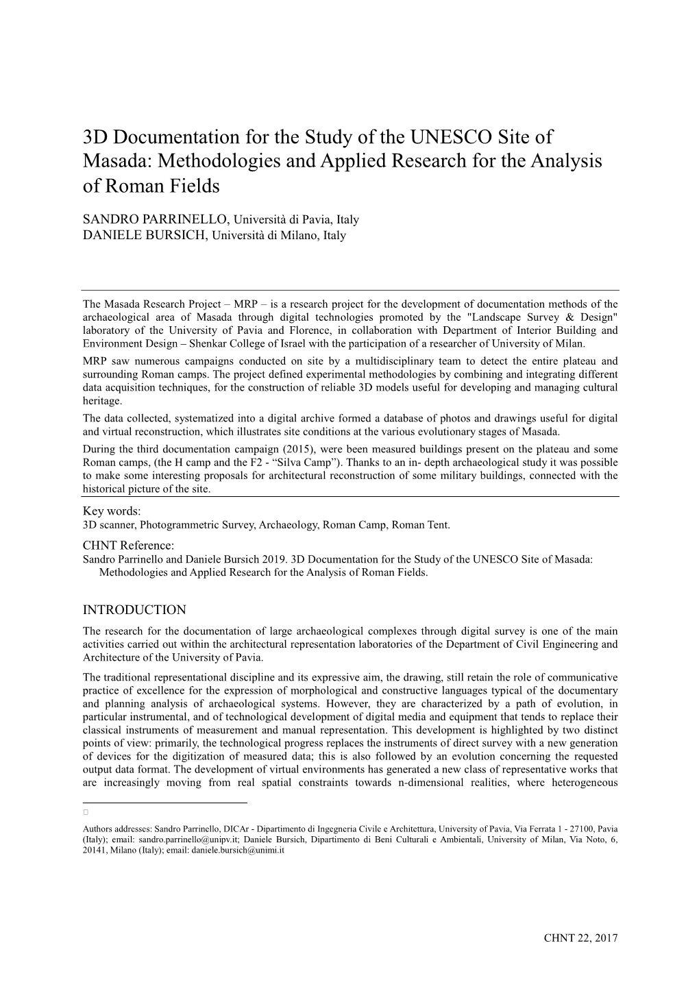 3D Documentation for the Study of the UNESCO Site of Masada: Methodologies and Applied Research for the Analysis of Roman Fields