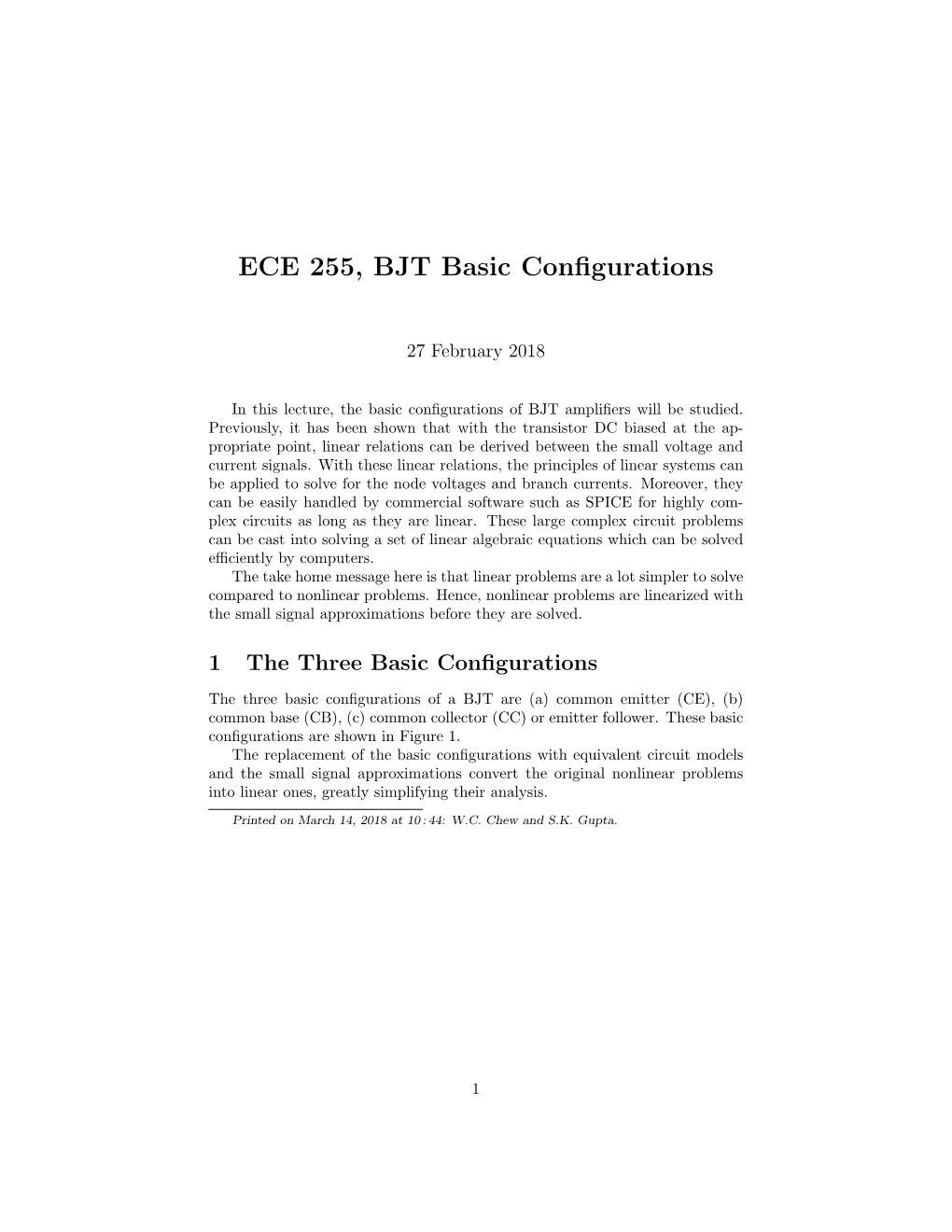 ECE 255, BJT Basic Configurations