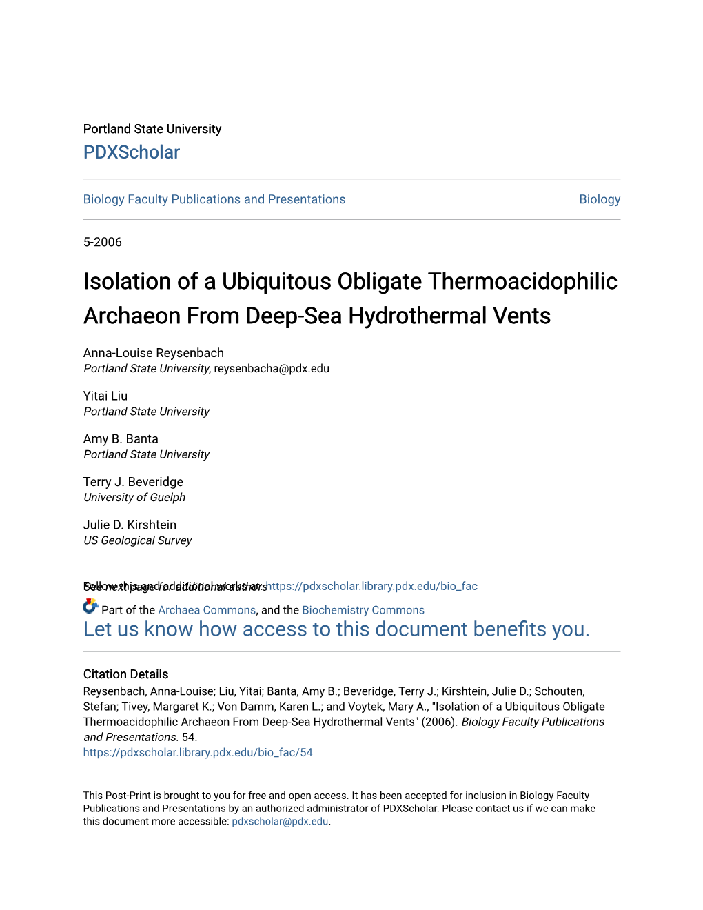 Isolation of a Ubiquitous Obligate Thermoacidophilic Archaeon from Deep-Sea Hydrothermal Vents