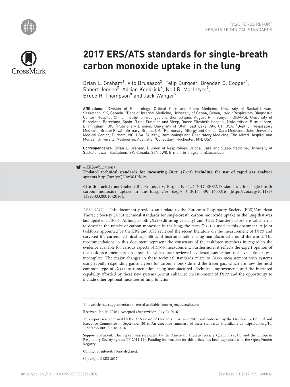 2017 ERS/ATS Standards for Single-Breath Carbon Monoxide Uptake in the Lung