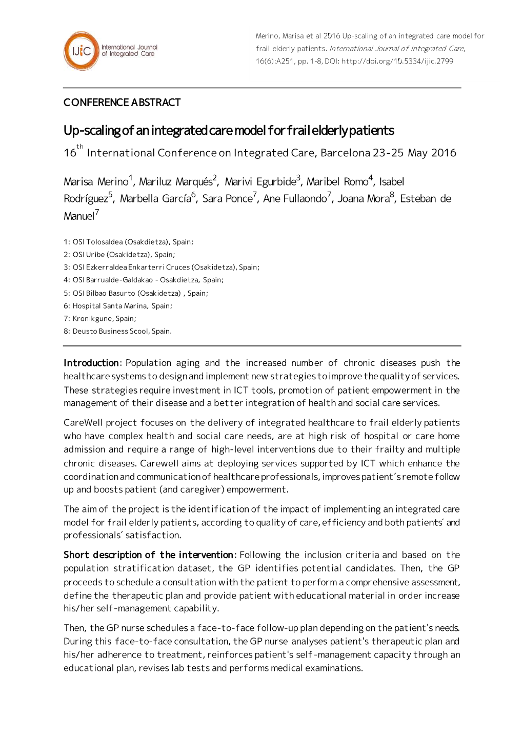 Up-Scaling of an Integrated Care Model for Frail Elderly Patients