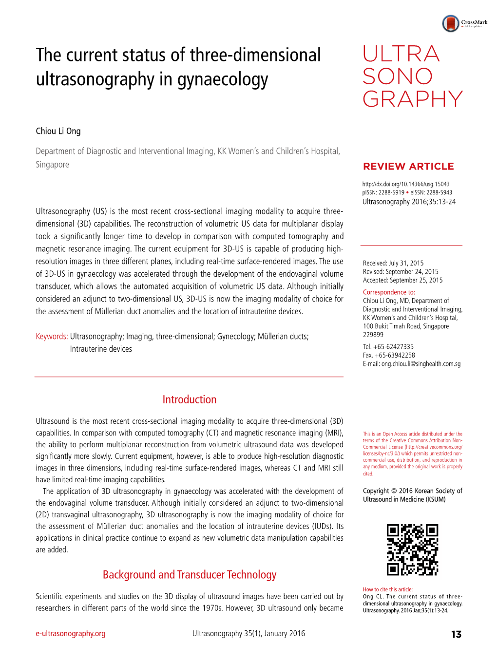 The Current Status of Three-Dimensional Ultrasonography in Gynaecology