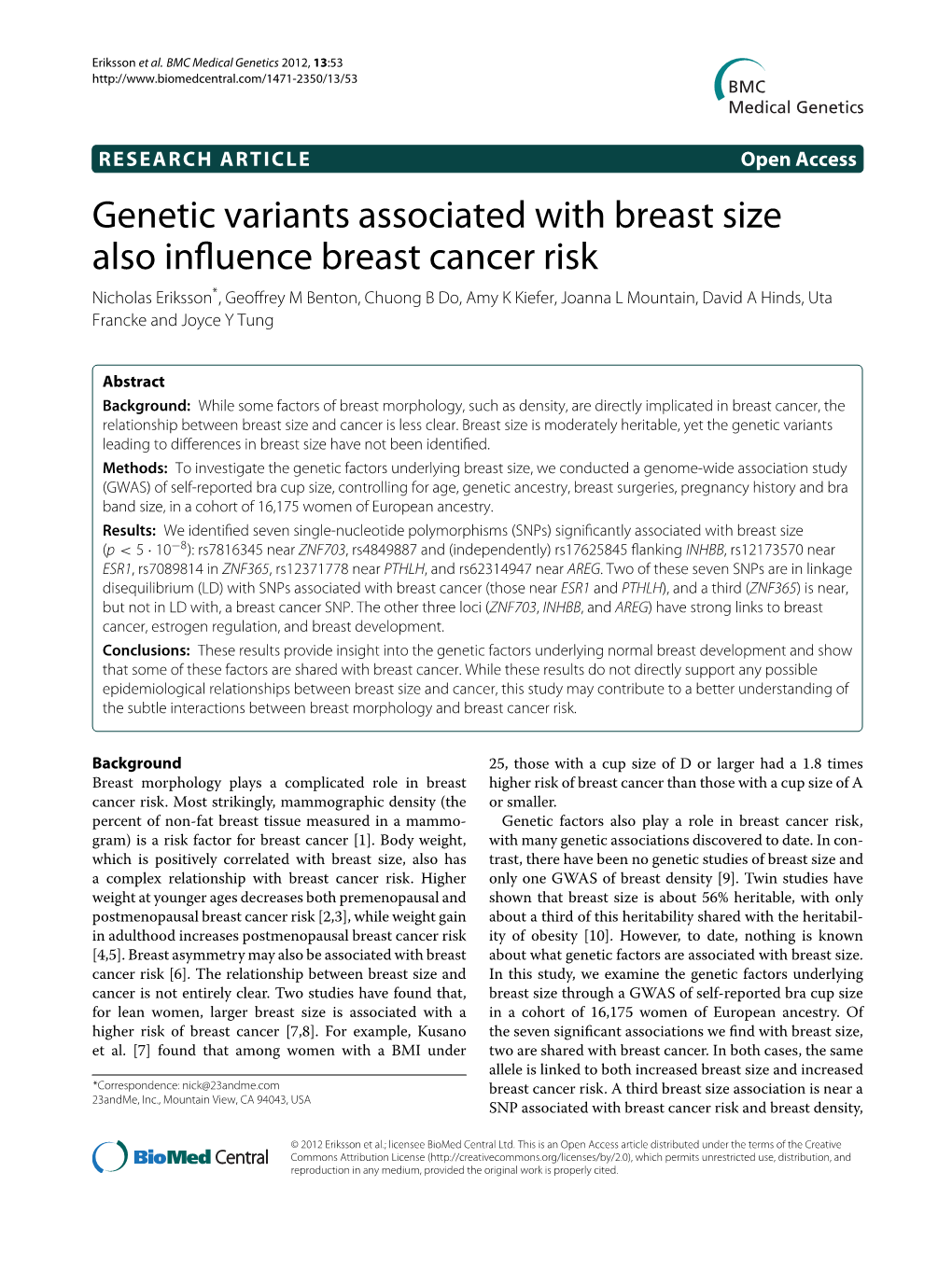 Genetic Variants Associated with Breast Size Also