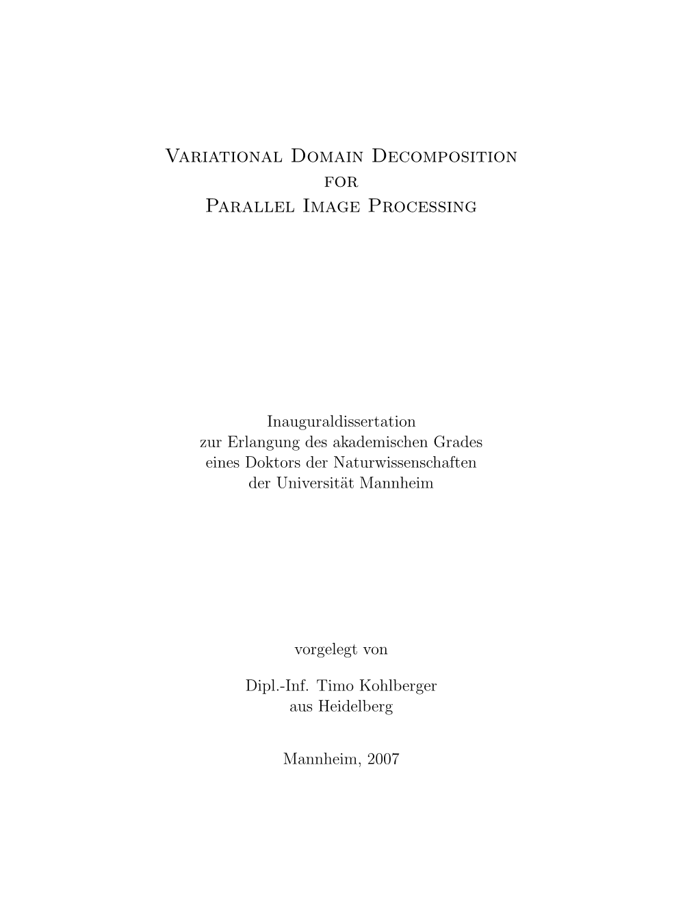 Variational Domain Decomposition for Parallel Image Processing