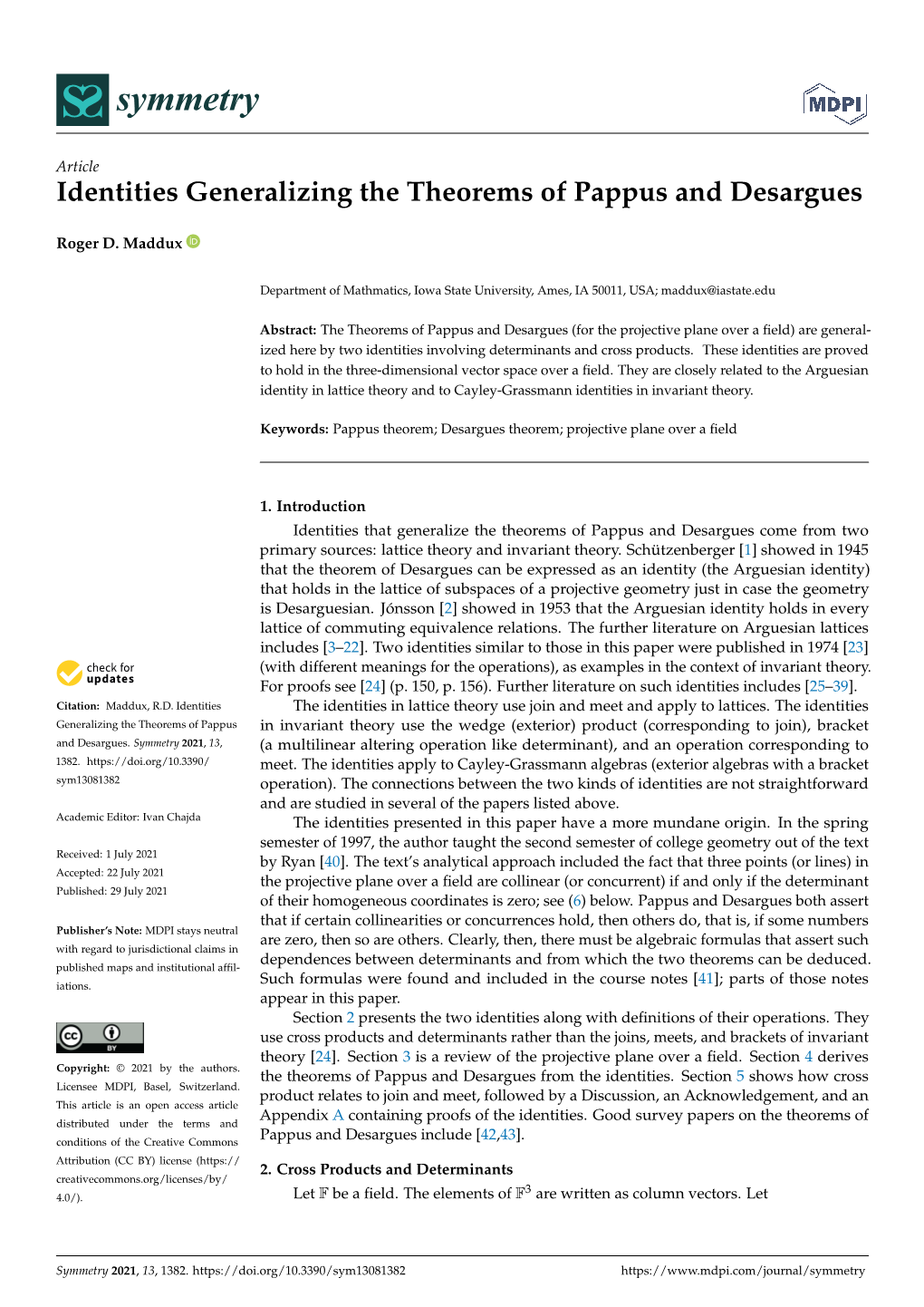 Identities Generalizing the Theorems of Pappus and Desargues